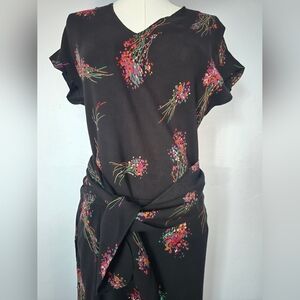 Vintage 70s GANNI Dark Floral Skirt Set Size XL